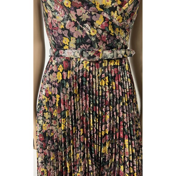 NWT Ralph Lauren Black Label Pleated Metallic Floral Dress Size 2 Jacquard - Picture 10 of 15